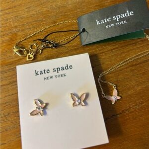 Kate Spade Pink and Gold Butterfly Earrings and Necklace